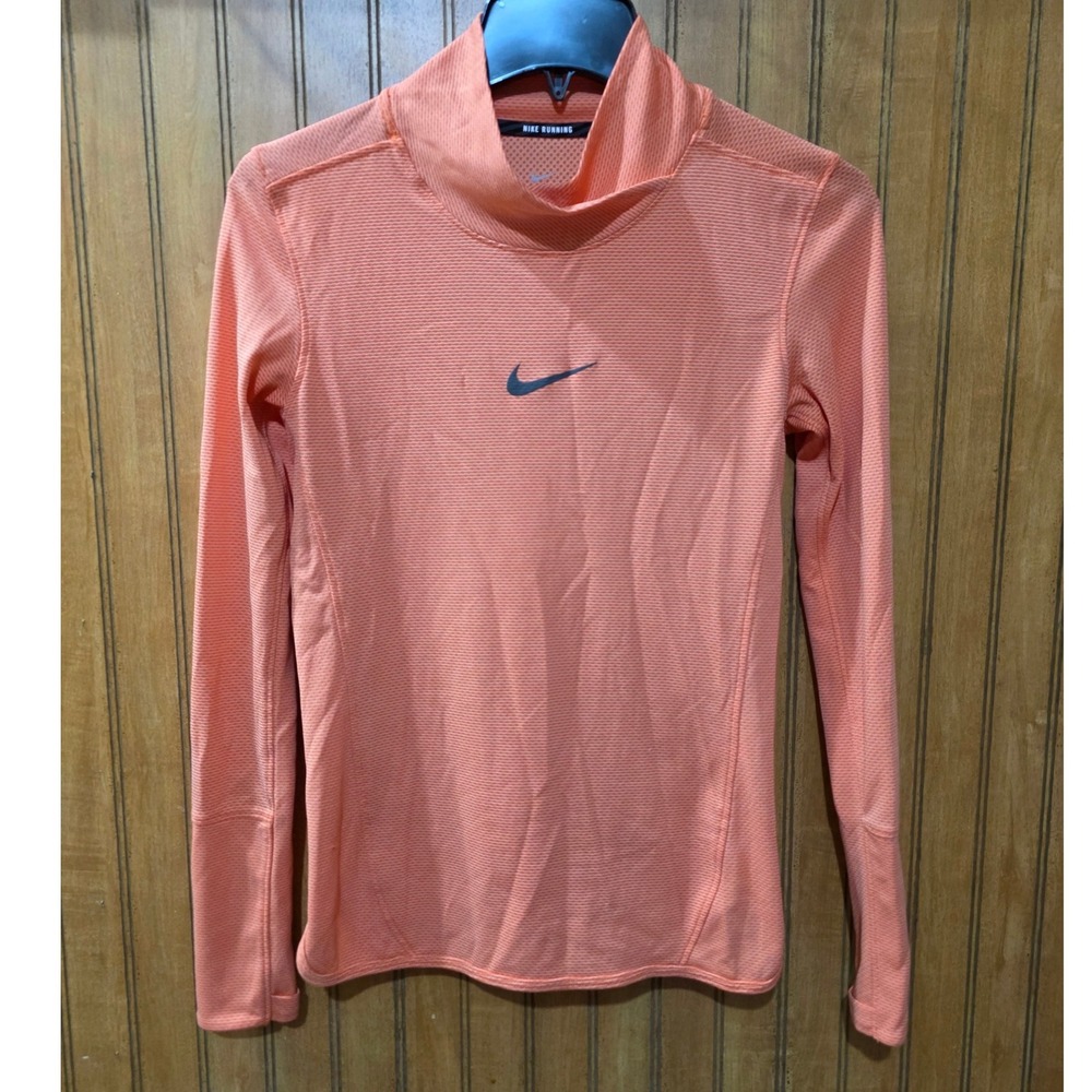 Nike Aeroreact Running Top Sz S Orange Cowl Neck Long Sleeve Athletic‎ Shirt